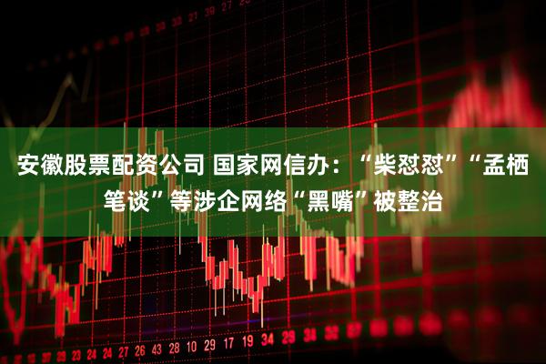 安徽股票配资公司 国家网信办：“柴怼怼”“孟栖笔谈”等涉企网络“黑嘴”被整治